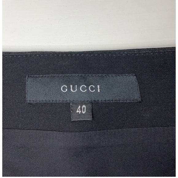 GUCCI Black Knee-Length Wool Cashmere Pencil Skirt with Leather Strip • 40 - Picture 10 of 14
